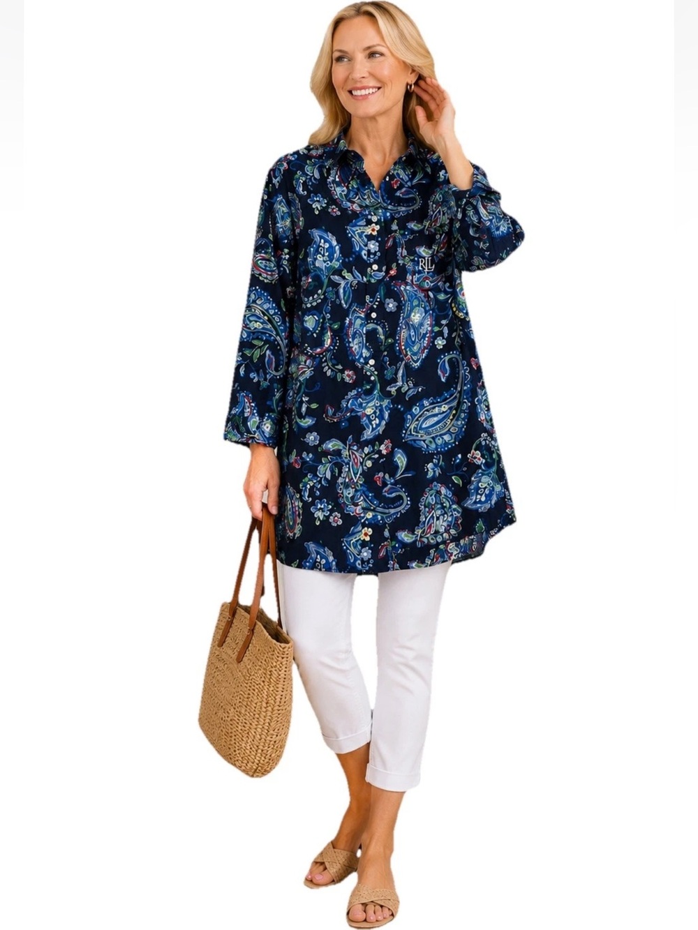 Lauren Ralph Lauren Women’s S Shirt Dress Navy Blue Paisley Collar Embroidered